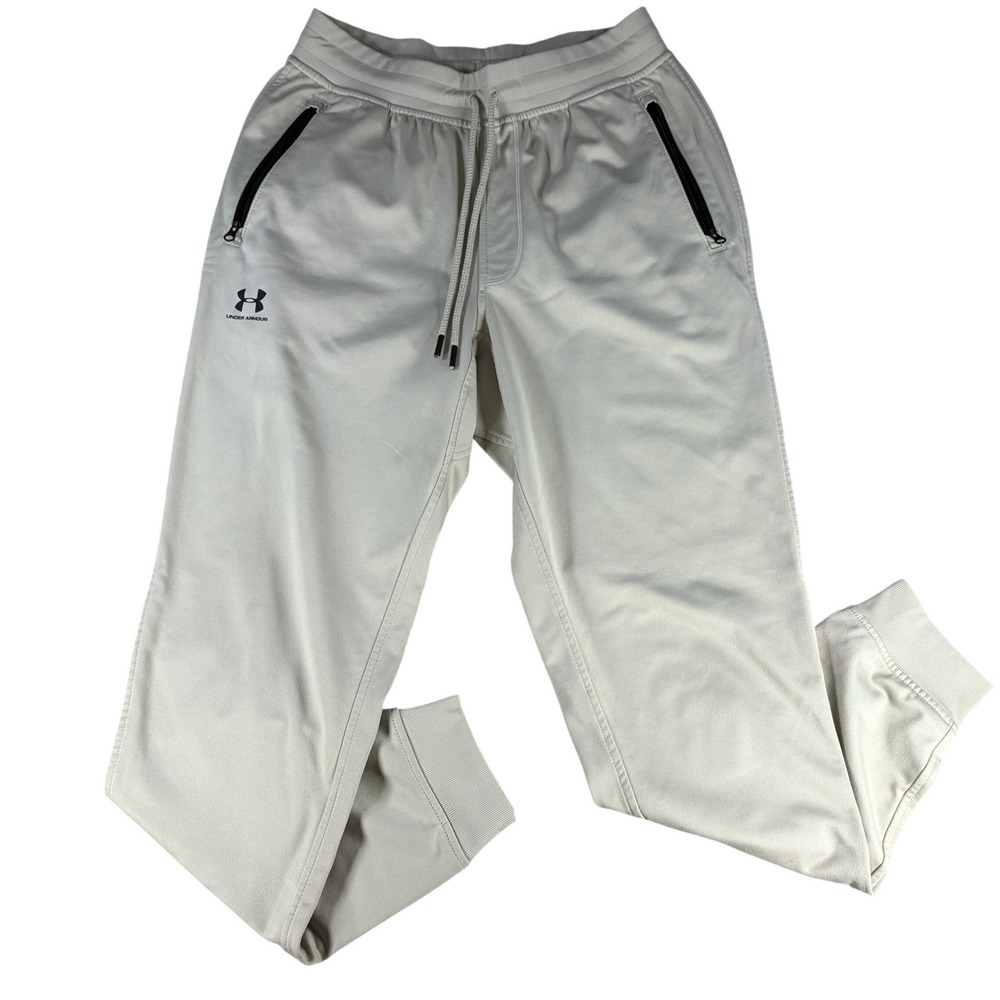 Under Armour ColdGear Jogger Pants Men's Medium Beige Zip Pocket Drawstring